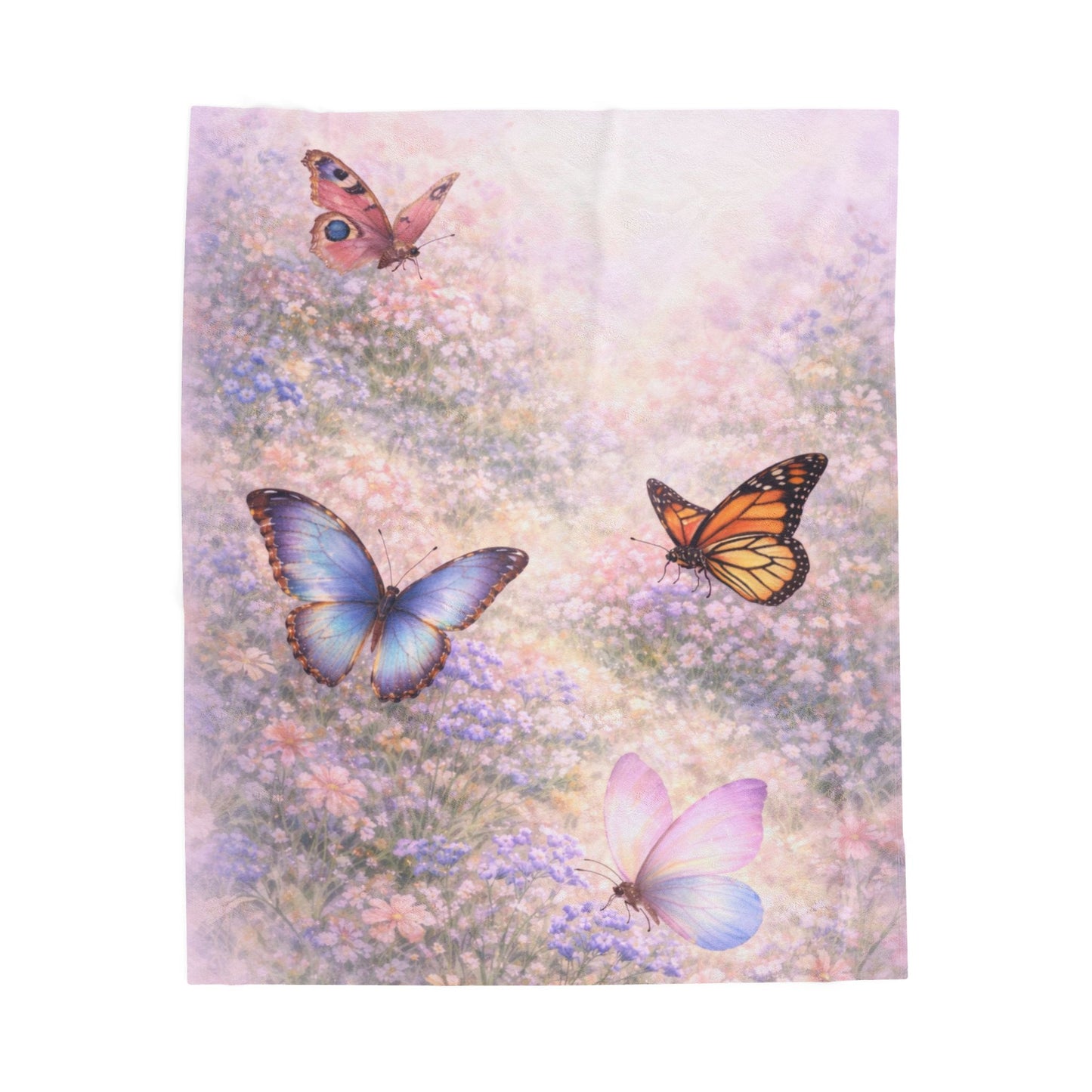 Butterfly Meadow Velveteen Plush Blanket — Soft Pastel Throw for Bedroom, Nursery & Cozy Gifts
