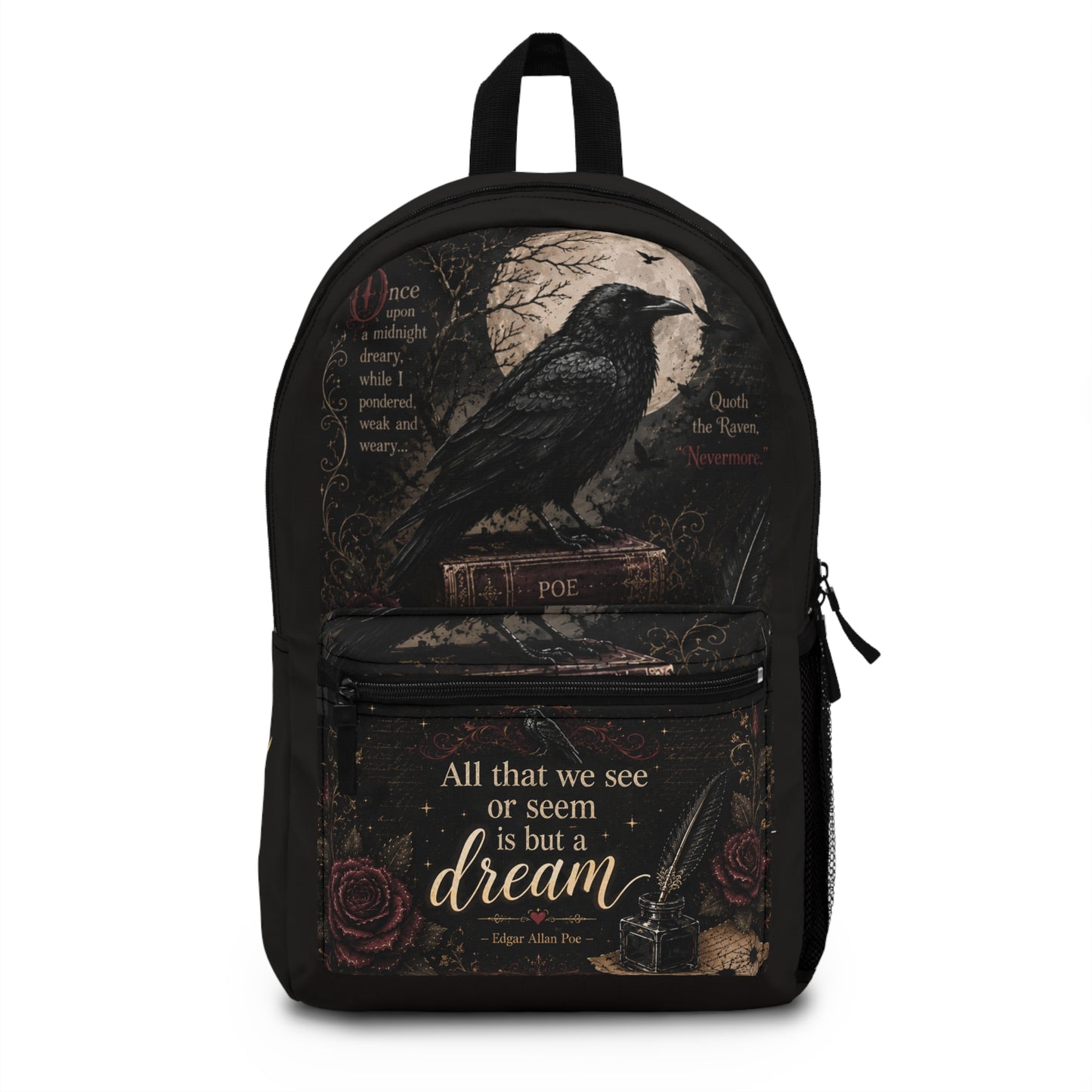 Gothic Raven Backpack — "All that we see or seem is but a dream" Poe Quote