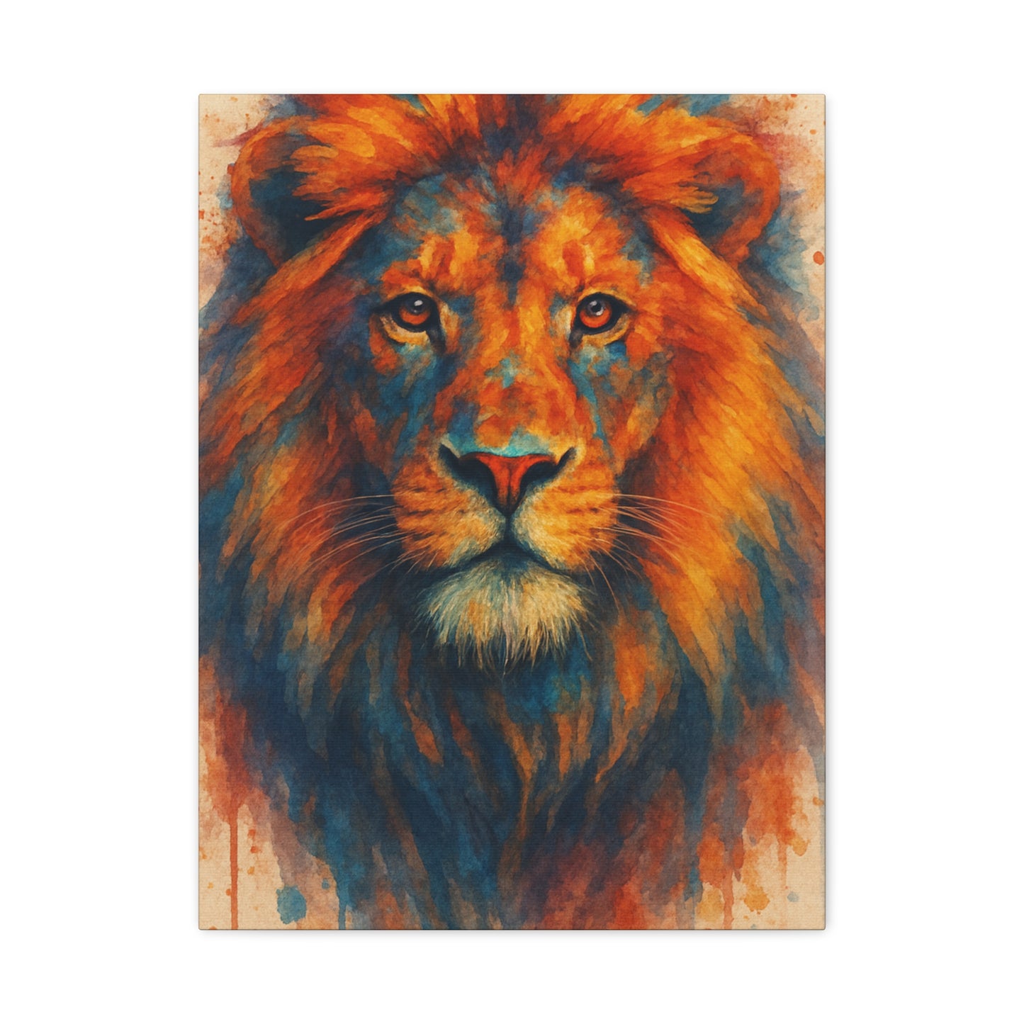 Lienzo decorativo de león acuarela audaz - Decoración de pared mate estirado