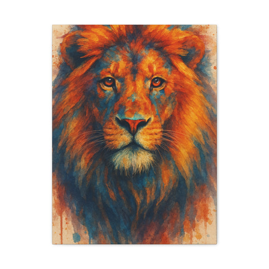 Lienzo decorativo de león acuarela audaz - Decoración de pared mate estirado