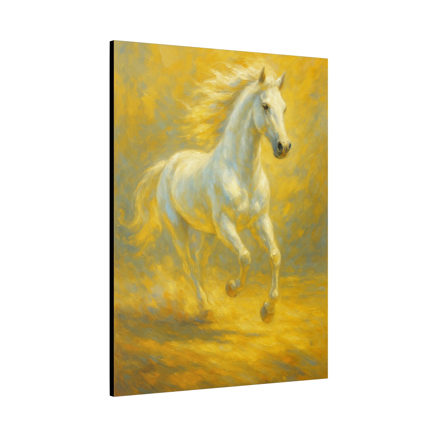 Running White Horse Matte Canvas Wall Art — Golden Equestrian Print