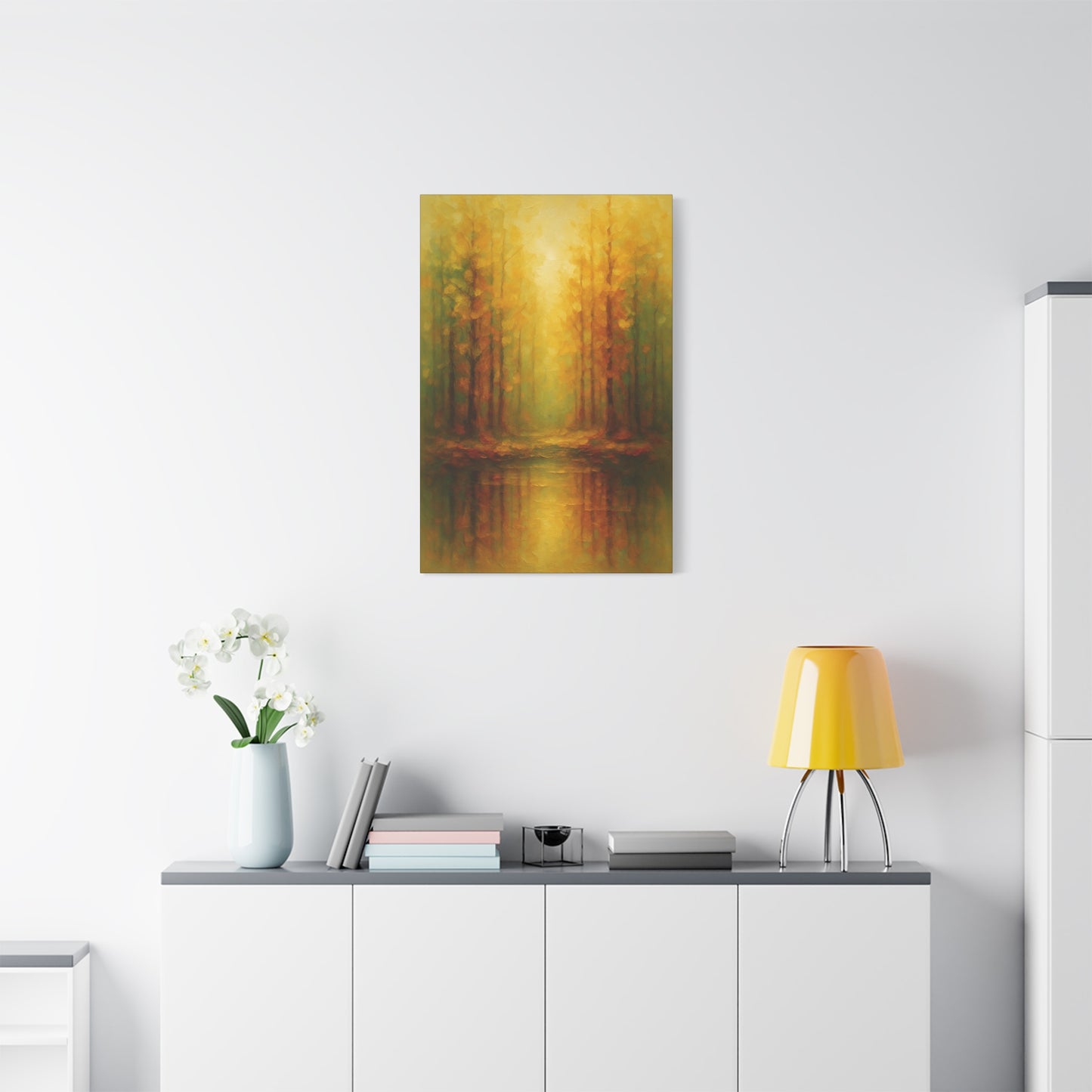Lienzo Mate para Pared con Reflejo de Bosque Dorado