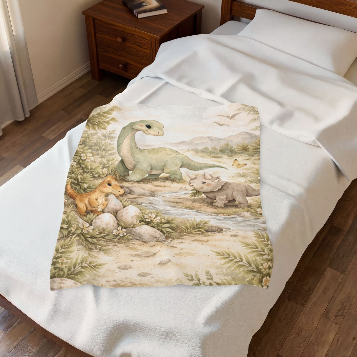 Dino Nursery Velveteen Plush Blanket – Cute Baby Dinosaur Minky Throw for Newborns & Toddlers