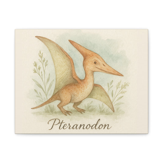 Pteranodon Canvas Wall Art — Whimsical Watercolor Dinosaur Nursery Print