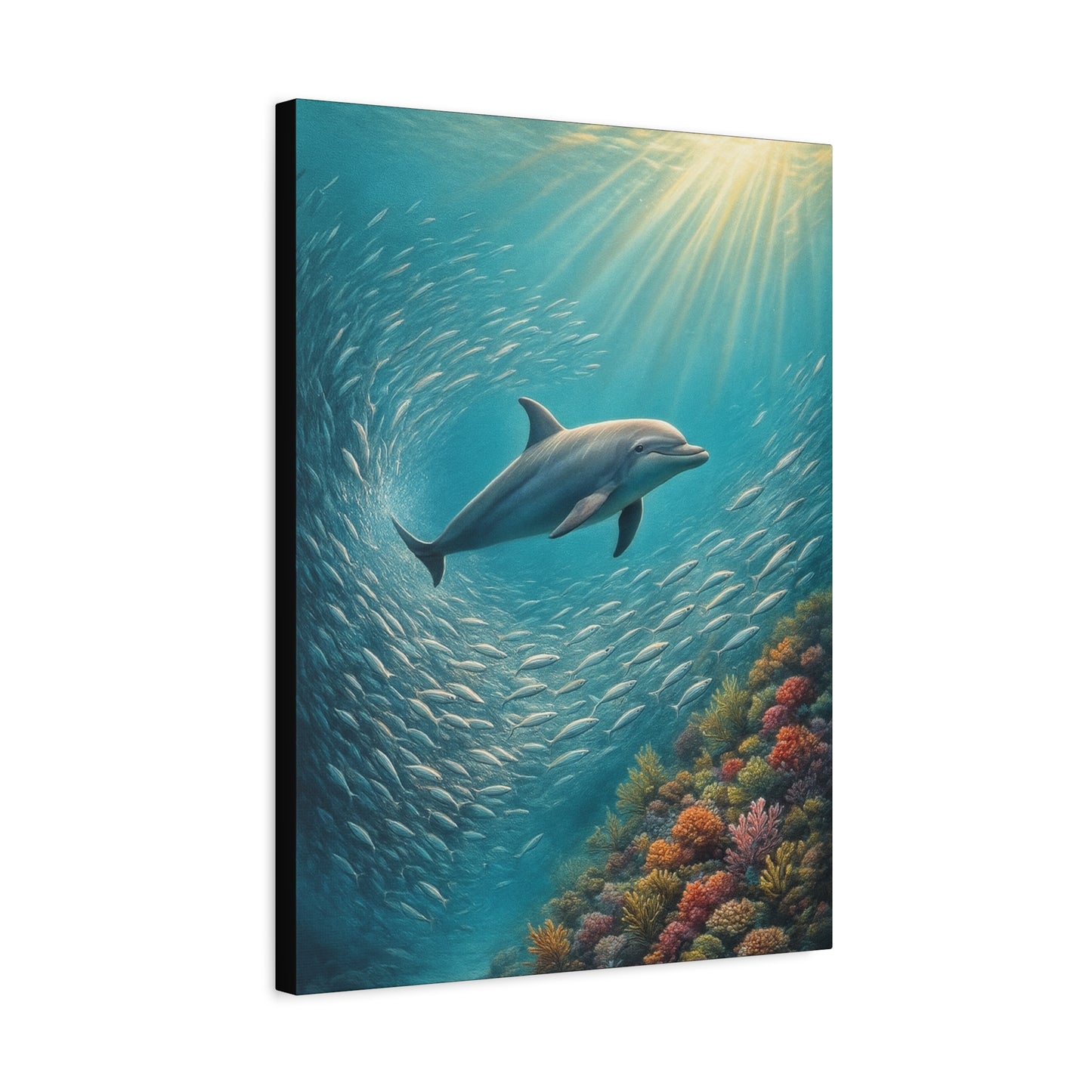 Estampa artística de delfín en el océano con paspartú — Arte de pared marino submarino