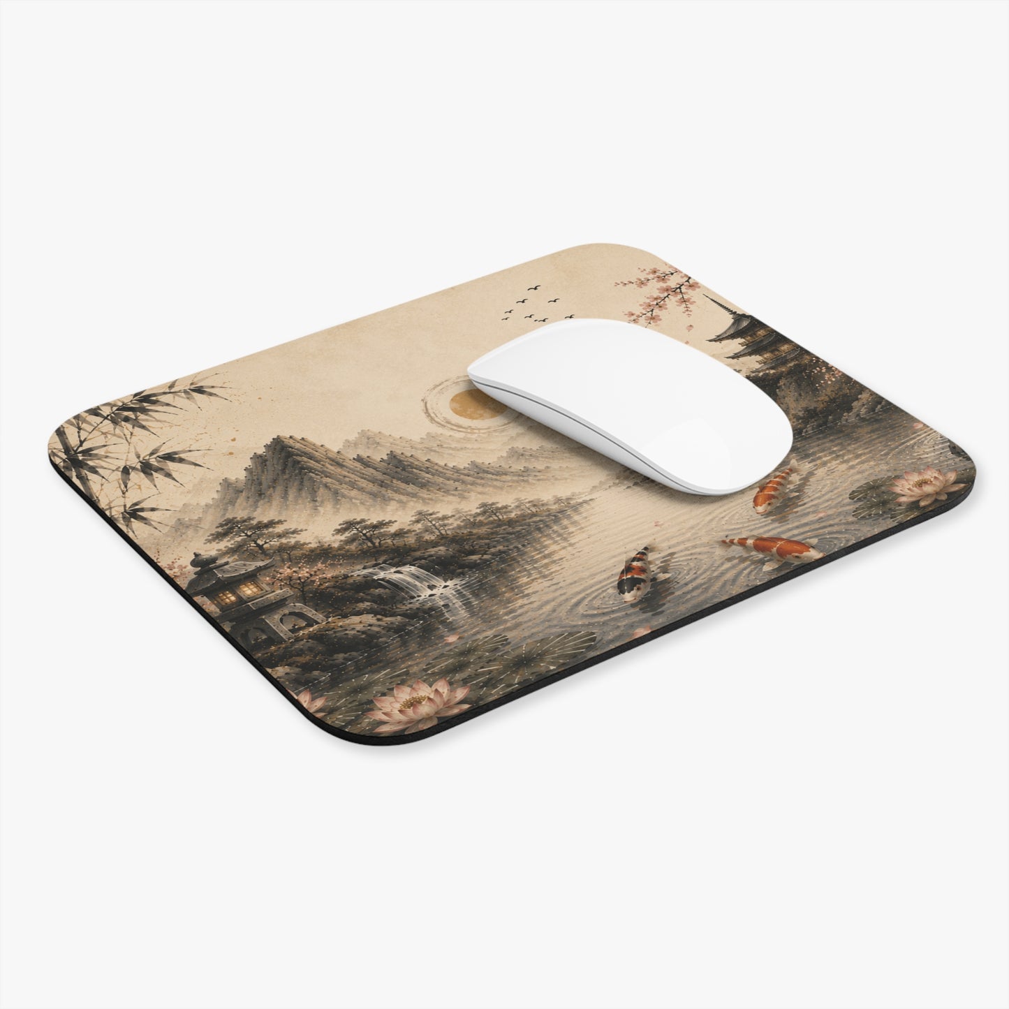 Koi Pond Serenity Mouse Pad — Japanese Landscape Desk Mat