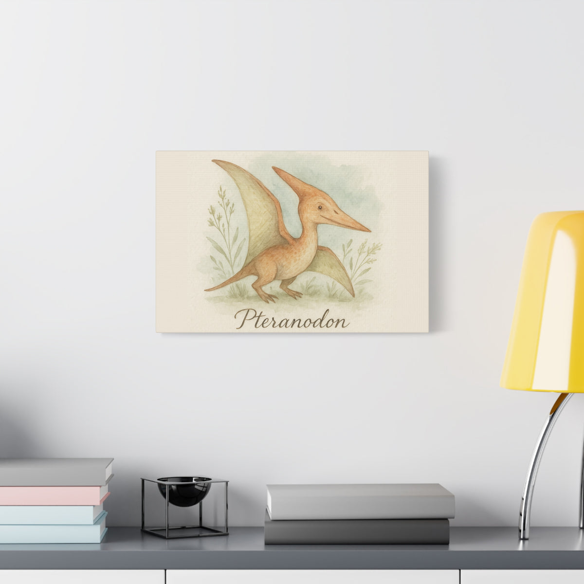 Pteranodon Canvas Wall Art — Whimsical Watercolor Dinosaur Nursery Print