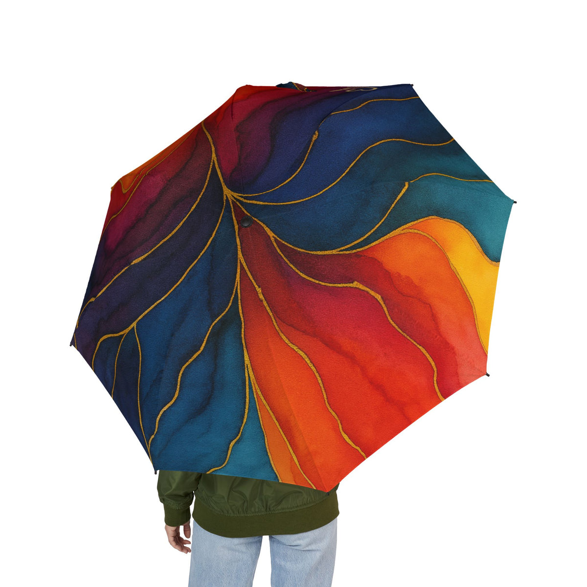 Jayla — Colección Artisan Luxe 2025 — Paraguas plegable — Protector de lluvia vibrante rojo y azul