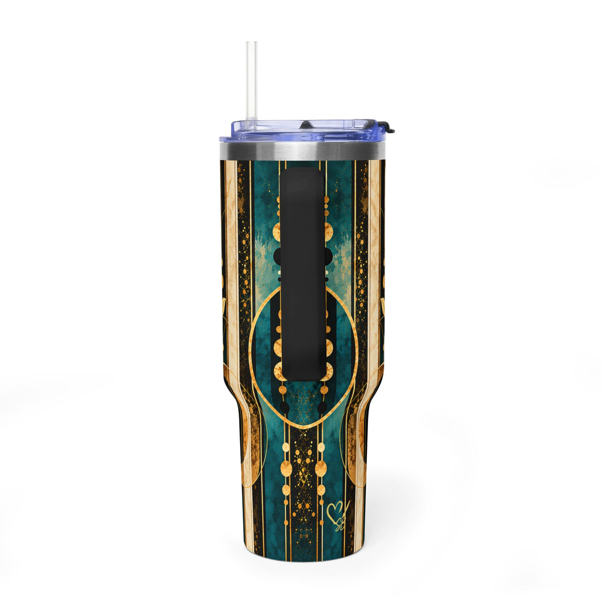 Gilded Orbit 40oz Tumbler — Moon & Gold Geometric Vacuum Mug
