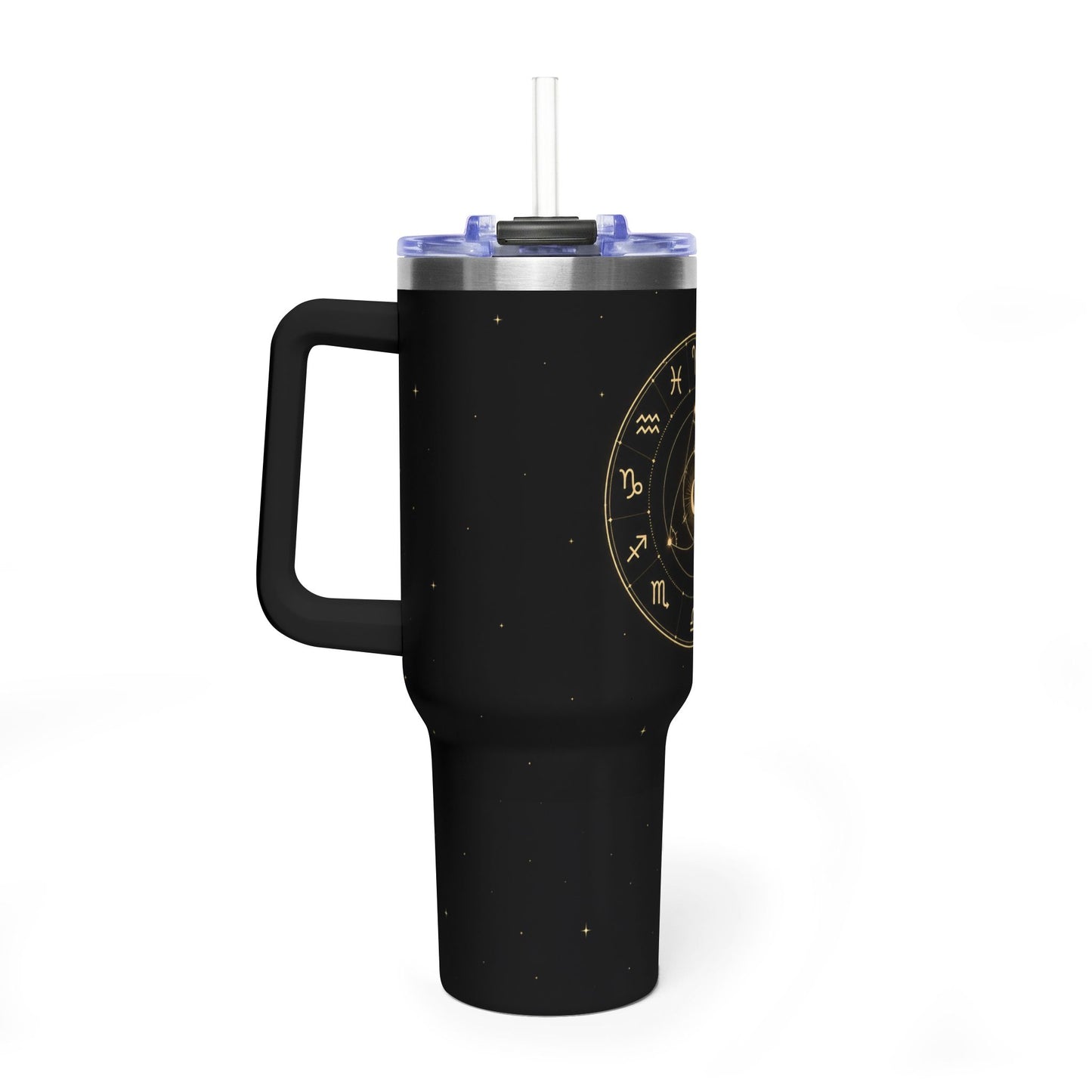 Triad Zodiac Wheel 40oz Tumbler — Vacuum Insulated Travel Mug with Gold Constellation Design