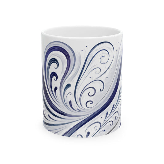 Blue Swirl-Soulful Collection-Ceramic Mug — Hand-Painted Wave Pattern Coffee Cup (11oz, 15oz)