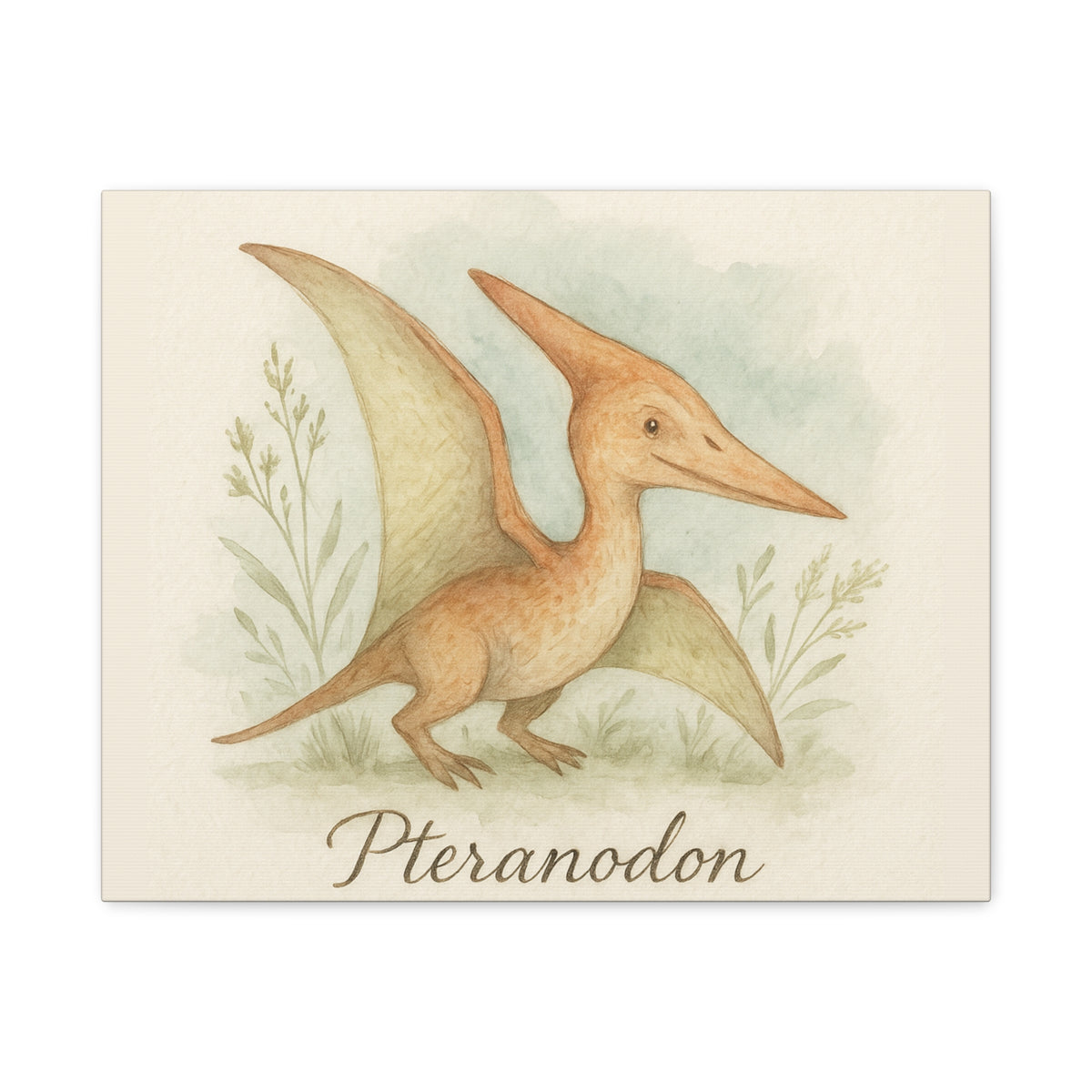 Pteranodon Canvas Wall Art — Whimsical Watercolor Dinosaur Nursery Print