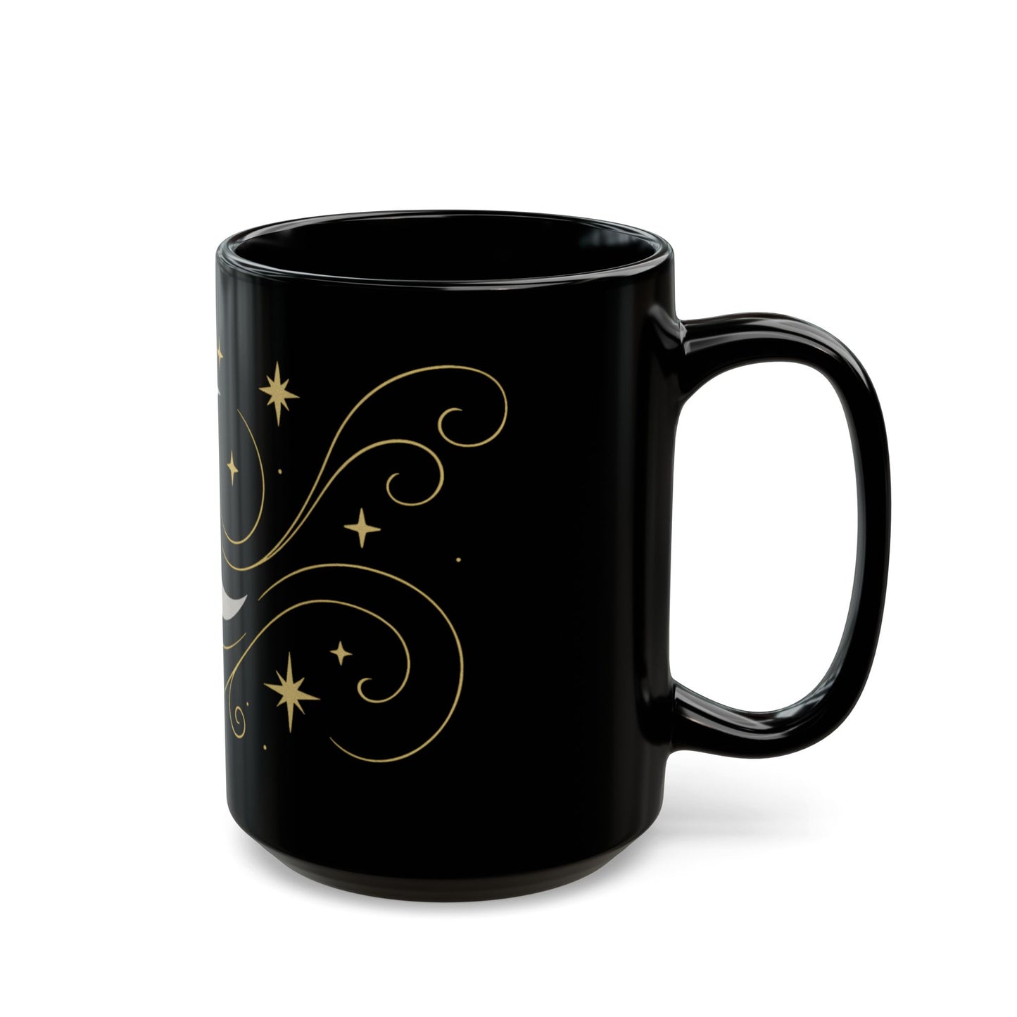 Astrology Sun & Stars Black Mug — Gold Celestial Coffee Cup (11oz/15oz)