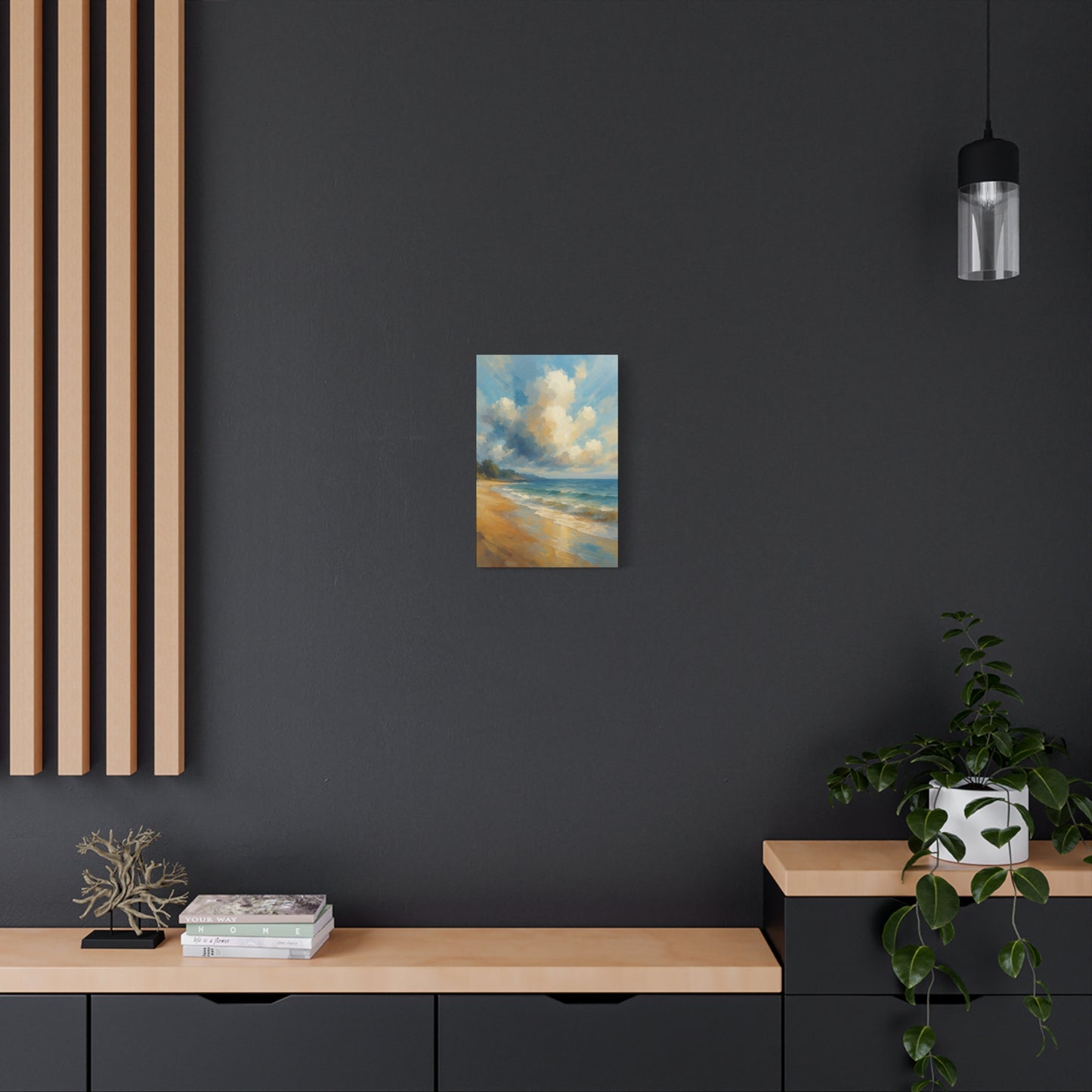 Lienzo de pared con paisaje marino costero — Cuadro de playa tranquila, mate tensado