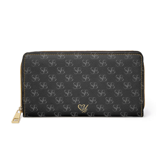 Eclipse- Zipper Wallet – Classic Black Logo Print with Gold Hardware