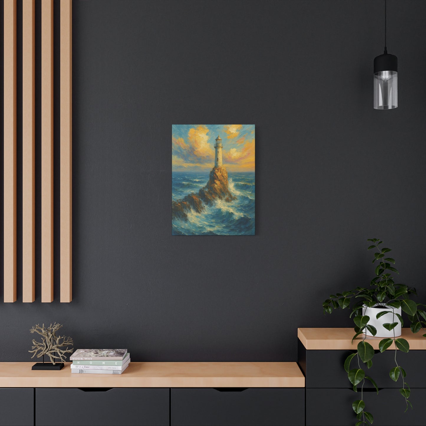 Impresión en lienzo de faro oceánico — Arte de pared mate estirado
