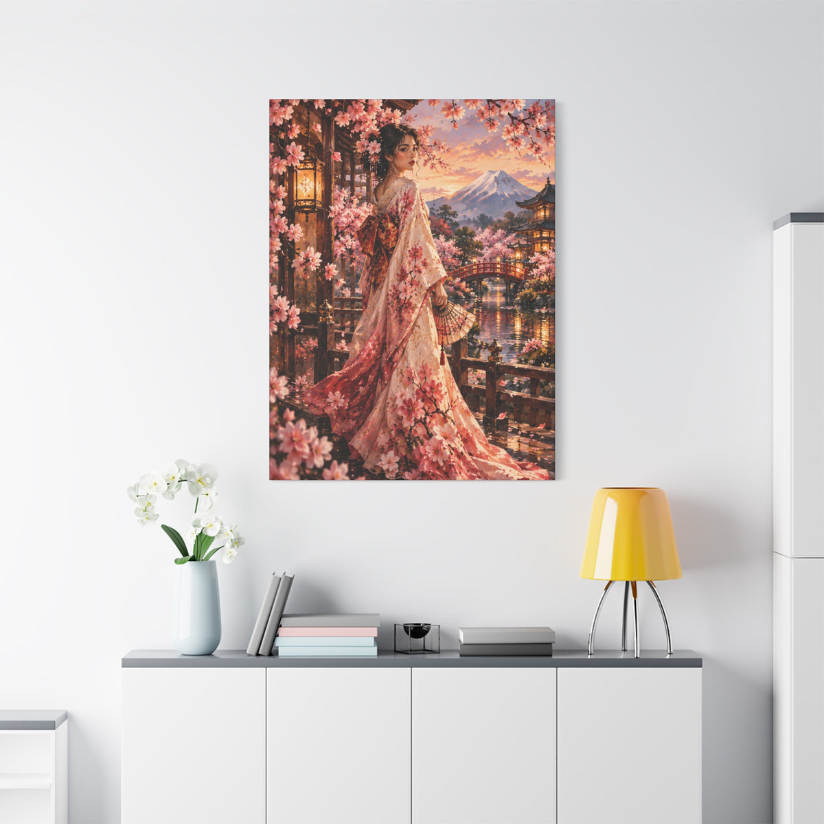 Japanese Cherry Blossom Geisha Canvas Wall Art-Madam Butterfly