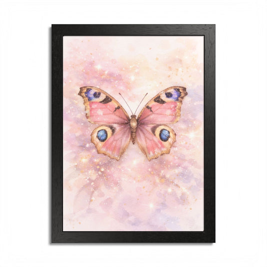 Pink Butterfly Framed Poster — Watercolor Wall Art for Nursery & Bedroom