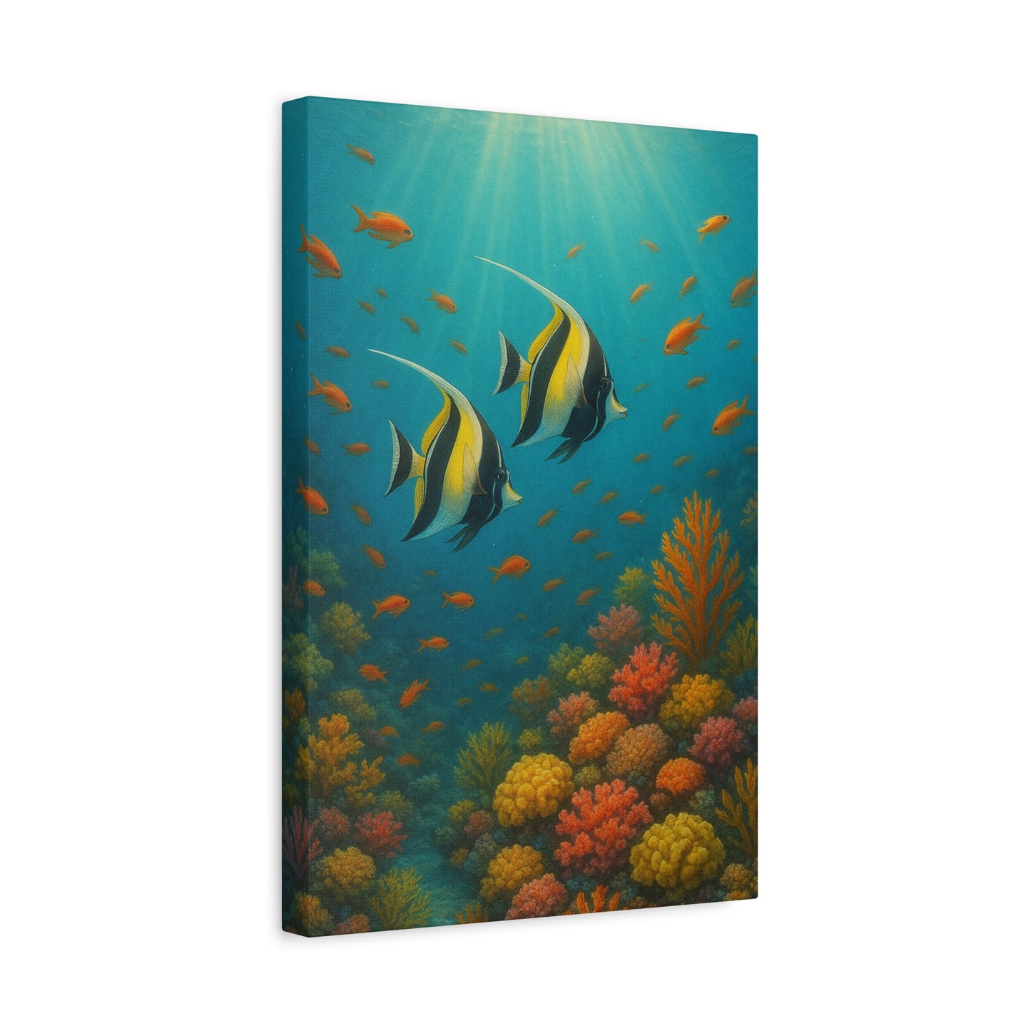 Lienzo Decorativo Arrecife de Coral Submarino — Arte de Pared de Pez Ángel Tropical