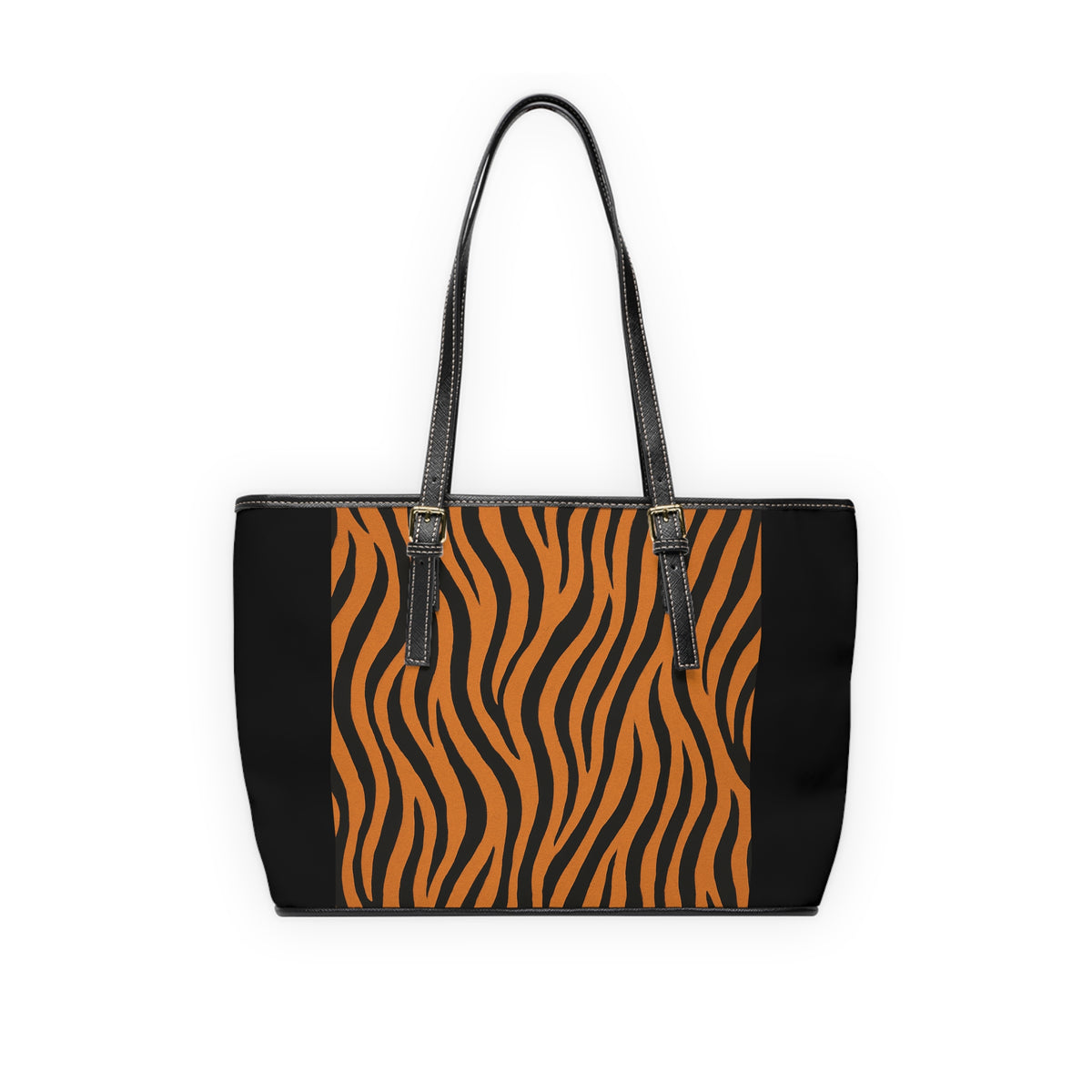 Tiger Stripe PU Leather Shoulder Bag — Black & Orange Animal Print Tote