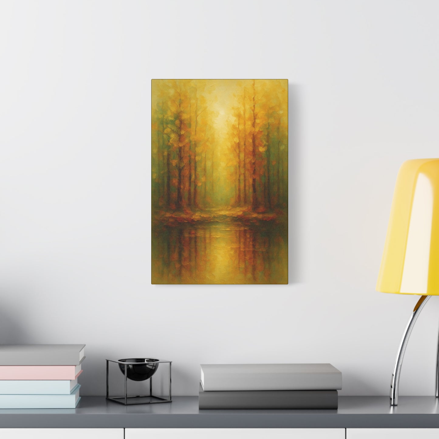 Lienzo Mate para Pared con Reflejo de Bosque Dorado