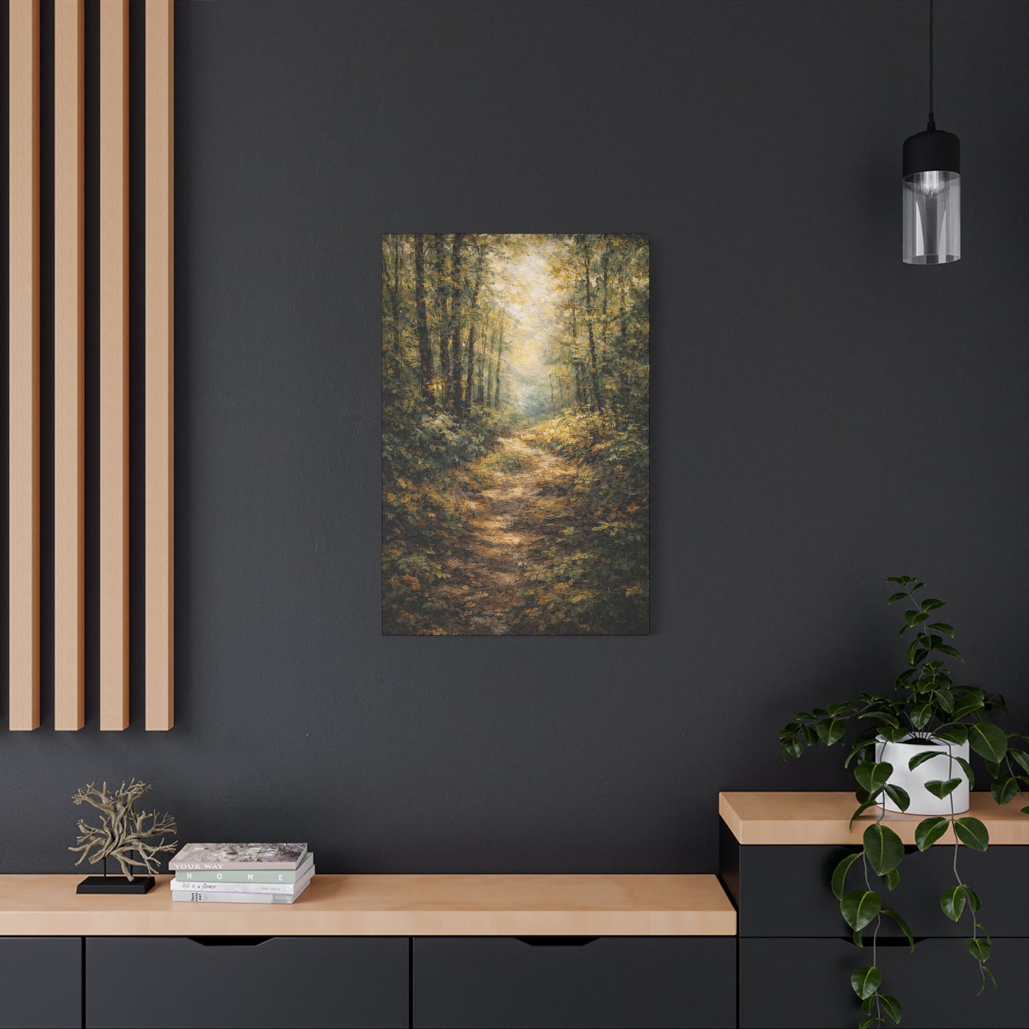 Lienzo Mate para Pared Sendero del Bosque – Paisaje Arbolado Tranquilo