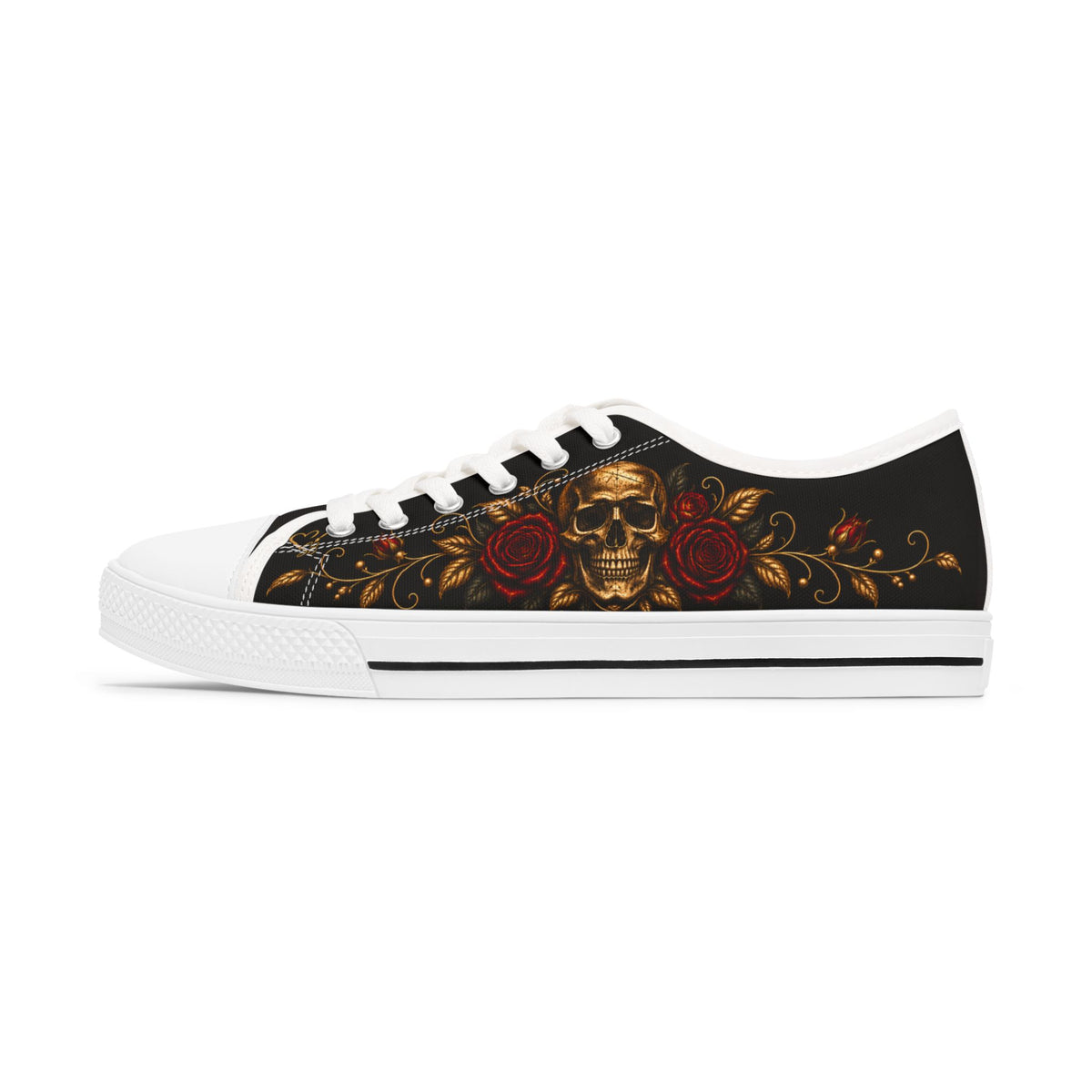 Skull & Roses Low Top Sneakers —Velvet Mourning- Women's Gothic Casual Shoes