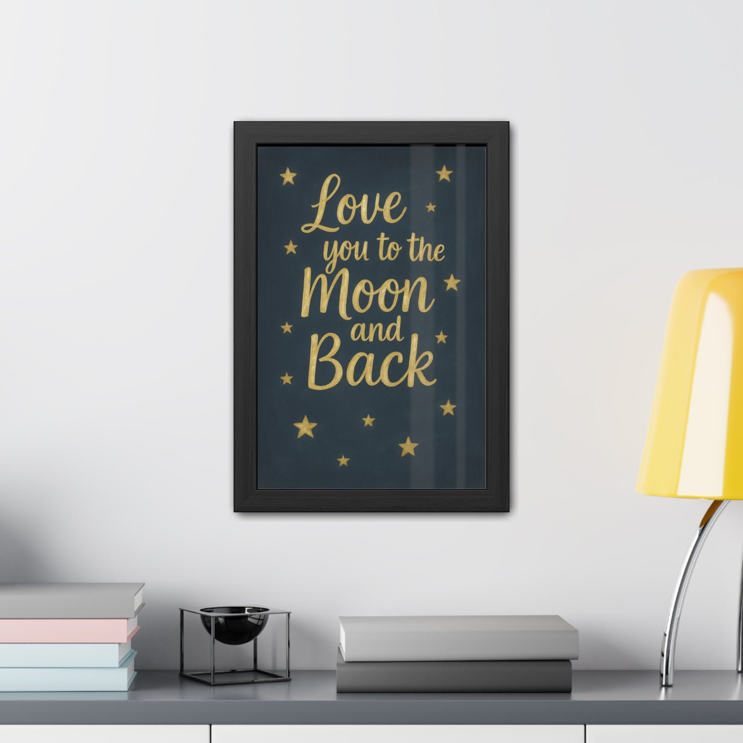 To the Moon and Back-Framed Poster - Gold Script Wall Art (Nursery, Baby Shower, Romantic Gift)-Celestial Dreams