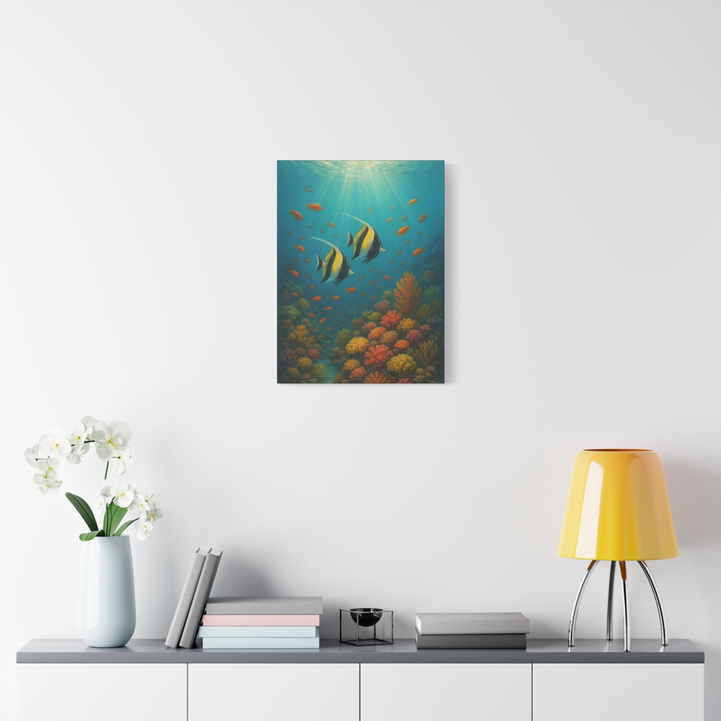 Lienzo Decorativo Arrecife de Coral Submarino — Arte de Pared de Pez Ángel Tropical