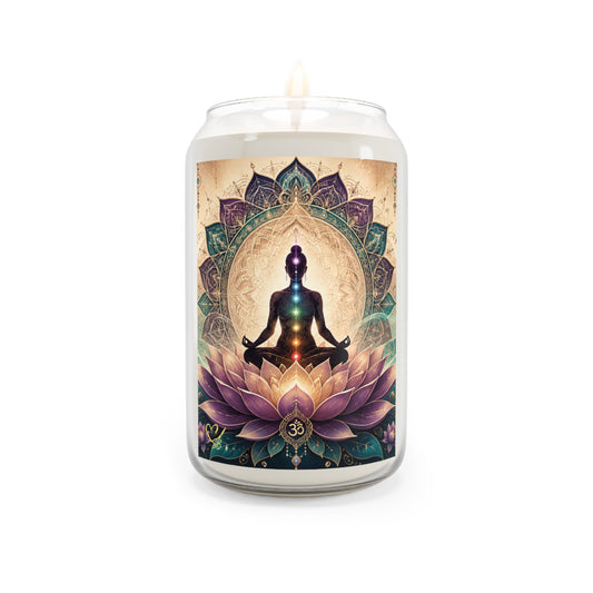 Chakra Meditation Soy Candle — 13.75oz Scented Jar (Lotus & Om Design)