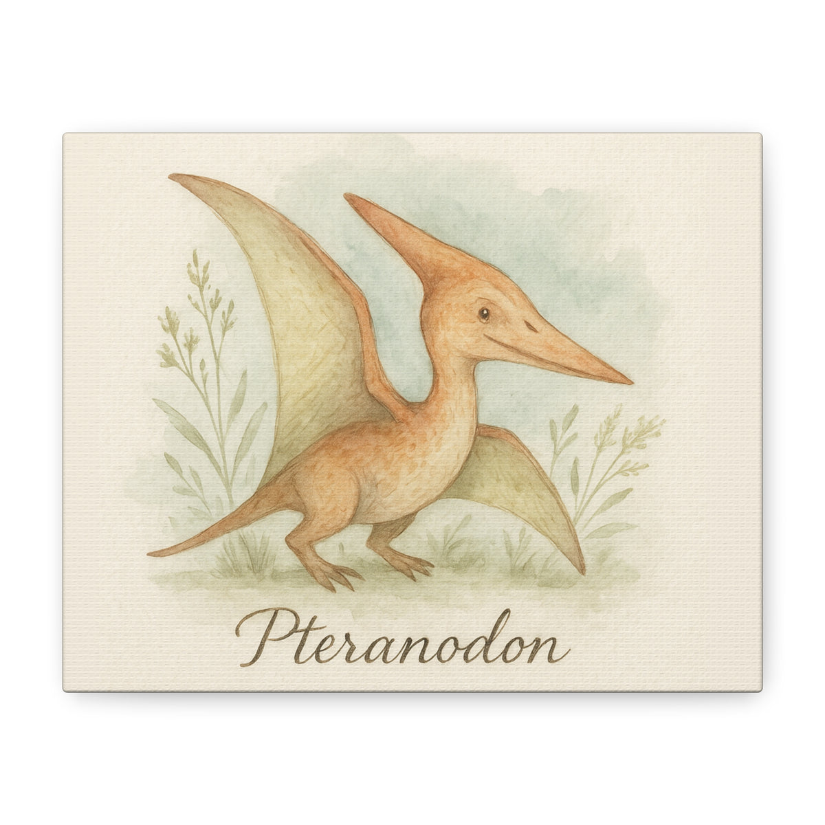 Pteranodon Canvas Wall Art — Whimsical Watercolor Dinosaur Nursery Print