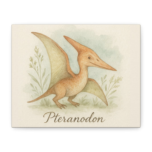 Pteranodon Canvas Wall Art — Whimsical Watercolor Dinosaur Nursery Print