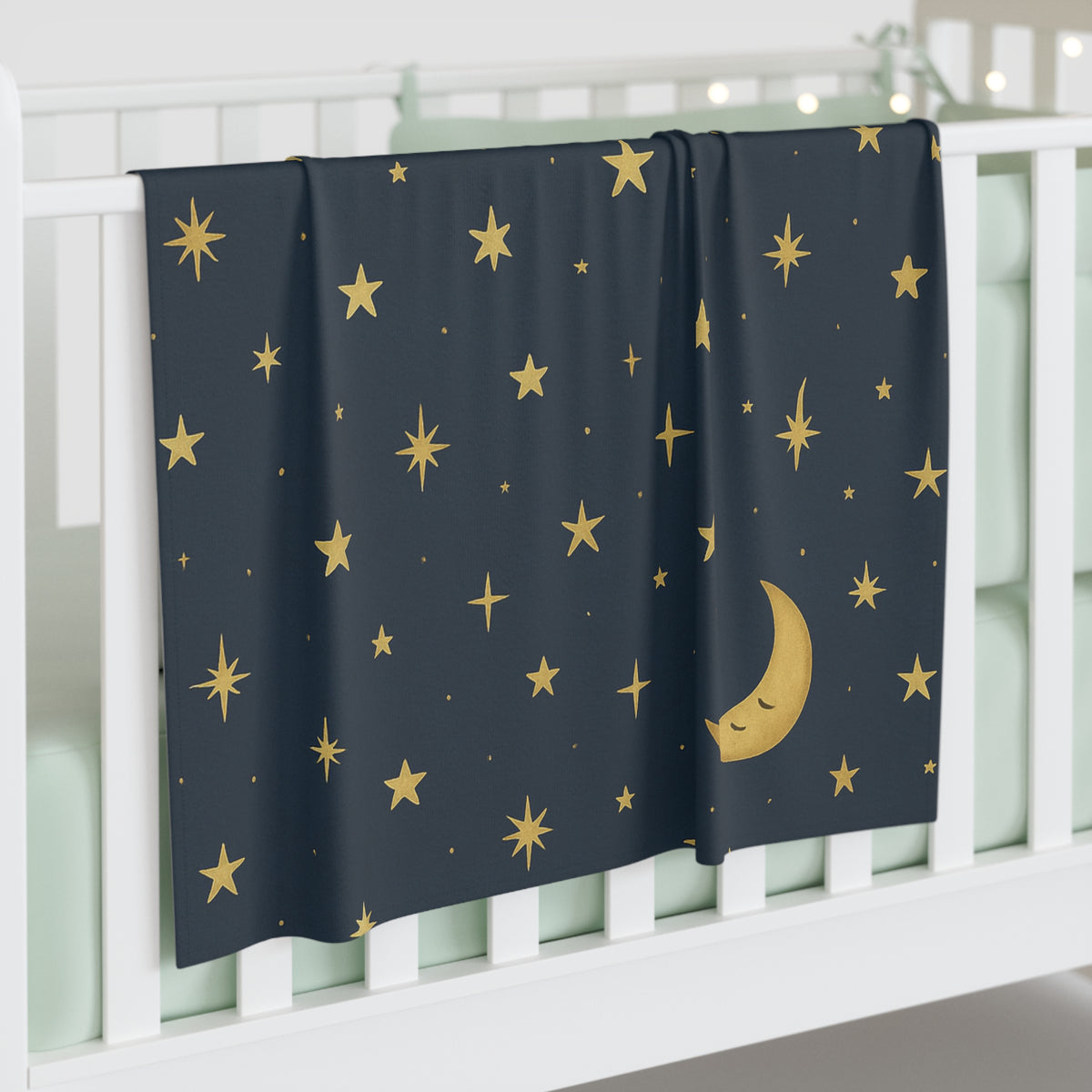 To the Moon 3- Manta Arrullo para Bebé — Sueños Celestiales-Arrullo de Luna y Estrellas Doradas para Cuna