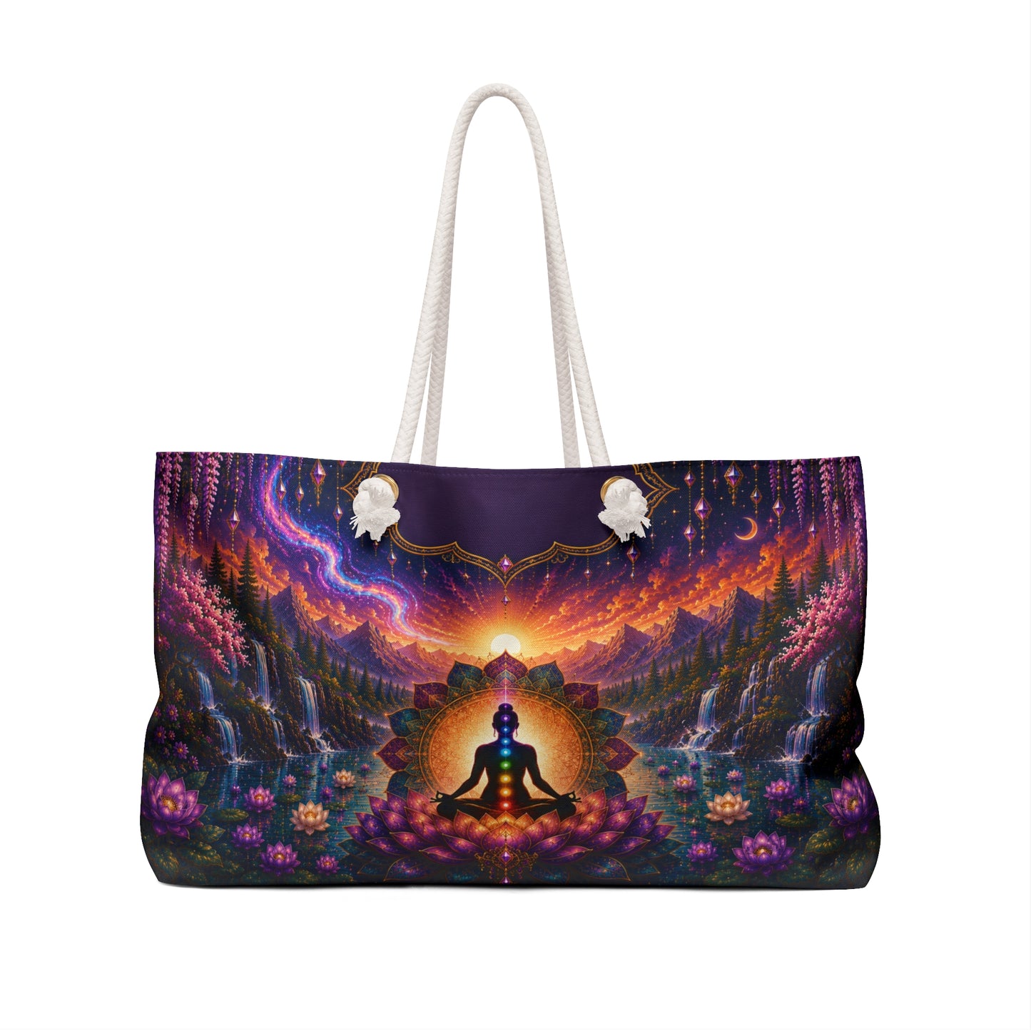 Chakra Meditation Weekender Bag — Psychedelic Sunrise Yoga Travel Tote