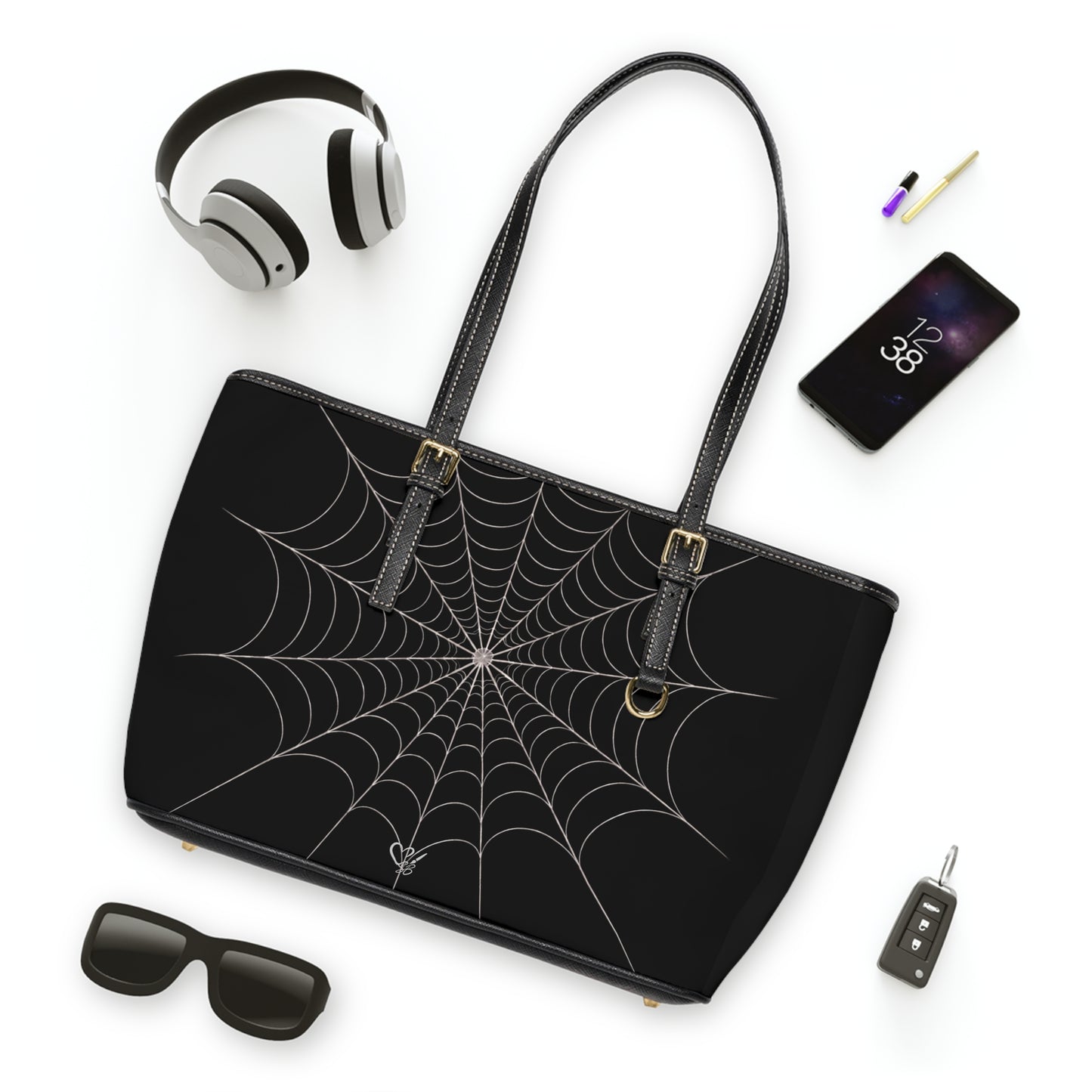 core- Spiderweb PU Leather Shoulder Bag — Gothic Black Tote