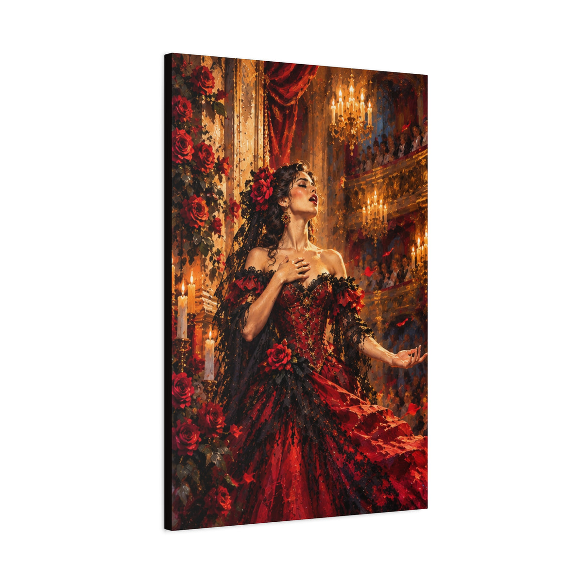 Romantic Victorian Woman in Red Gown Matte Canvas Wall Art-Carmen, the Last Note