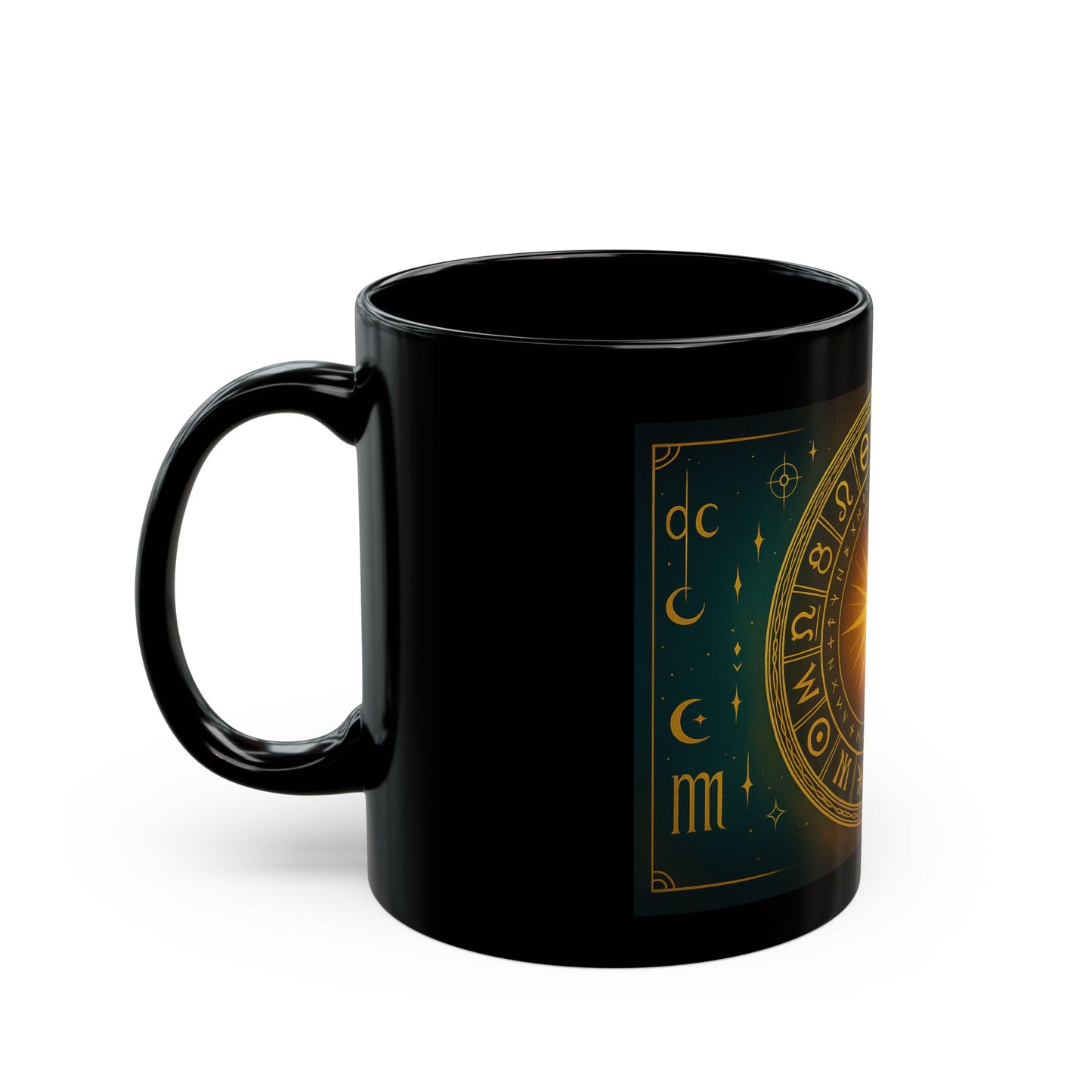 Taza Negra de Astrología Ascensión Solar — Taza de Café Celestial Rueda del Zodíaco (325 ml/444 ml)