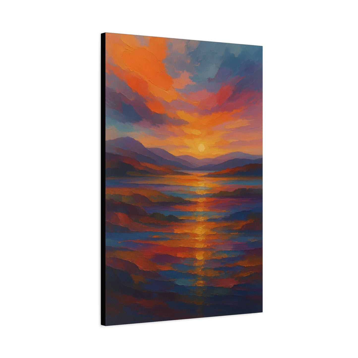 Lienzo Mate Estampado Puesta de Sol Reflejo — Vibrante Arte de Pared de Paisaje Oceánico