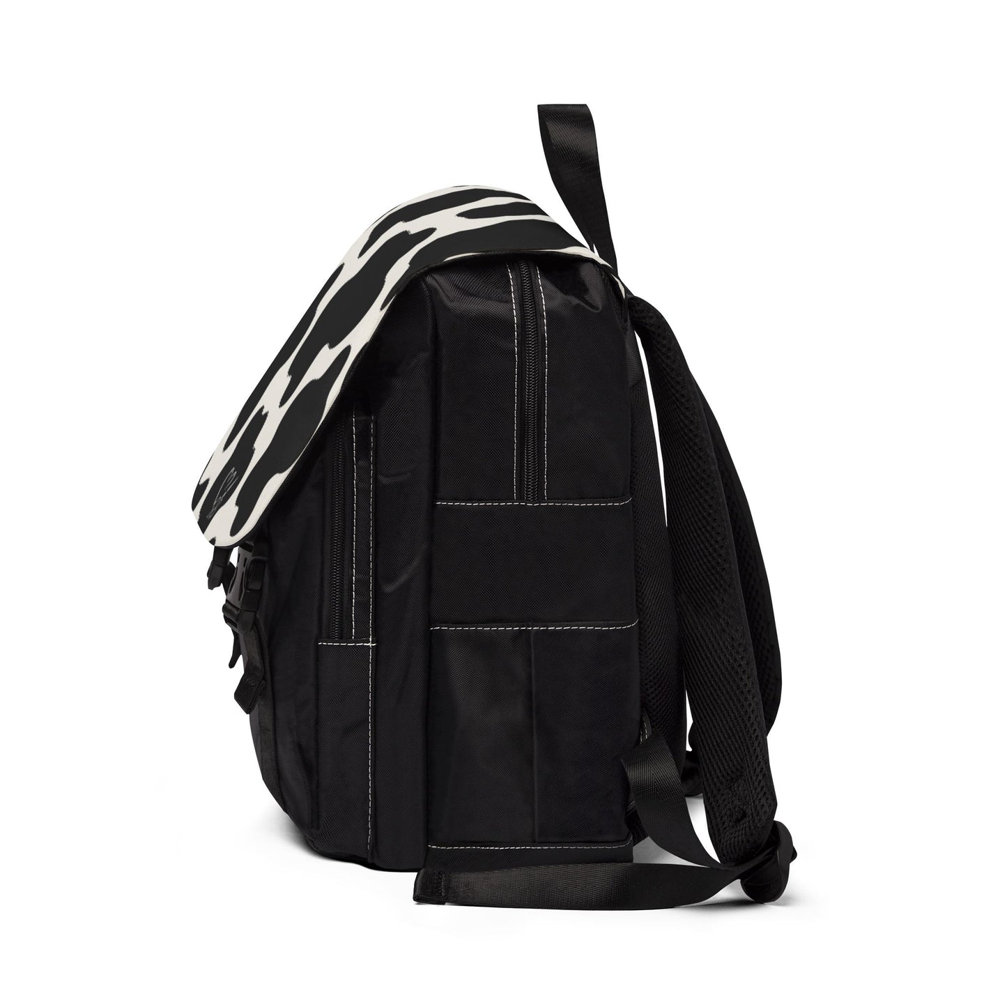 Mochila informal con estampado de vaca — Bolso de hombro blanco y negro