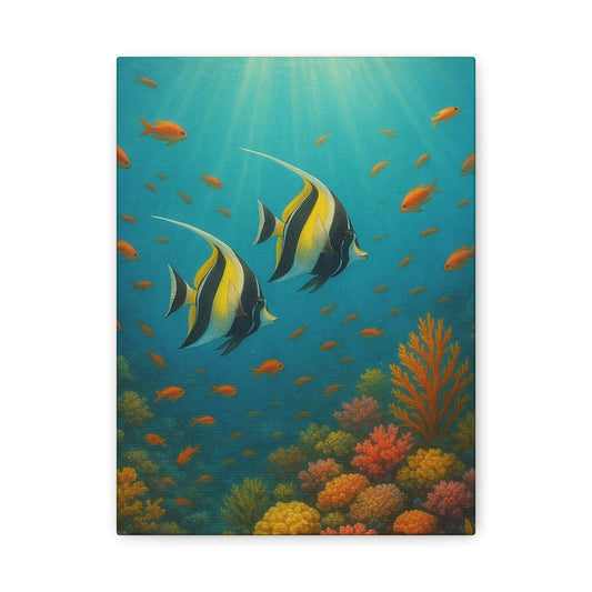 Lienzo Decorativo Arrecife de Coral Submarino — Arte de Pared de Pez Ángel Tropical