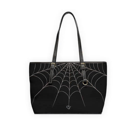 Cascade- Spiderweb PU Leather Shoulder Bag — Gothic Black Tote