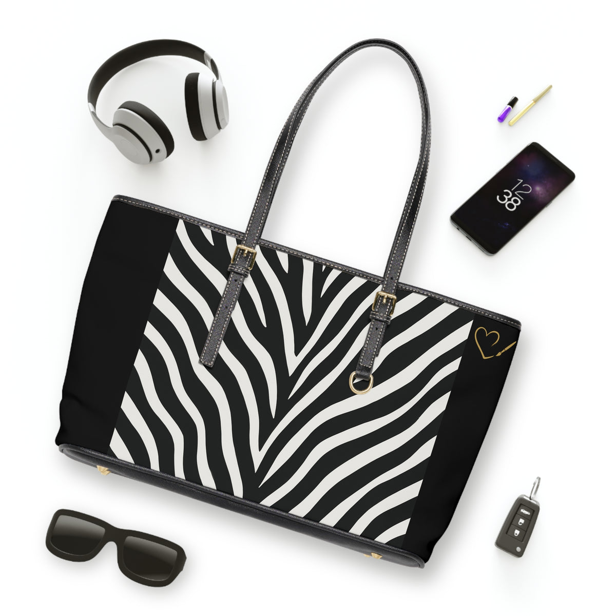 Zebra Print PU Leather Shoulder Bag — Black & White Animal Print Tote