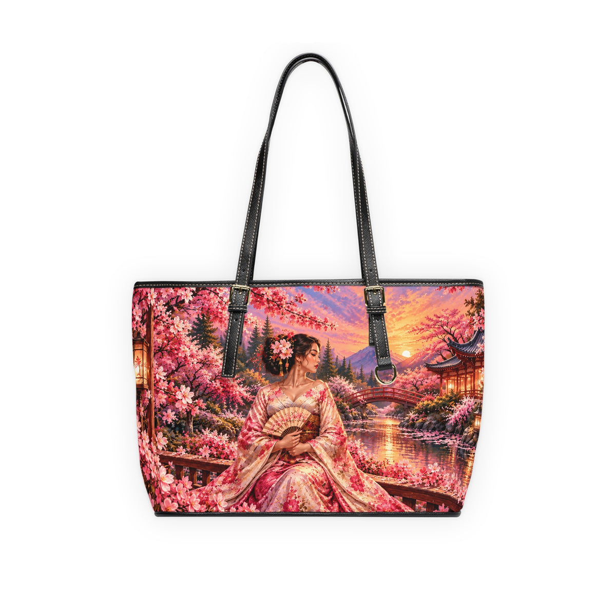 Japanese Garden Geisha PU Leather Shoulder Bag-Madam Butterfly