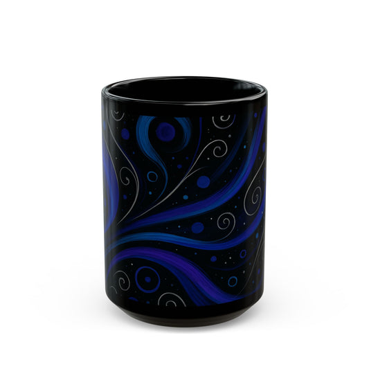 Midnight Blooms 3-Soulful Collection-Black Ceramic Mug — Midnight Swirl Coffee Cup (11oz & 15oz)