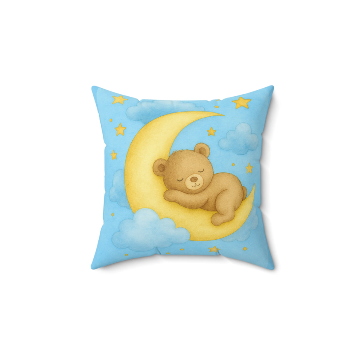 Teddy y Moon -Almohada Azul — Linda Almohada Cuadrada de Gamuza Sintética para Habitación Infantil