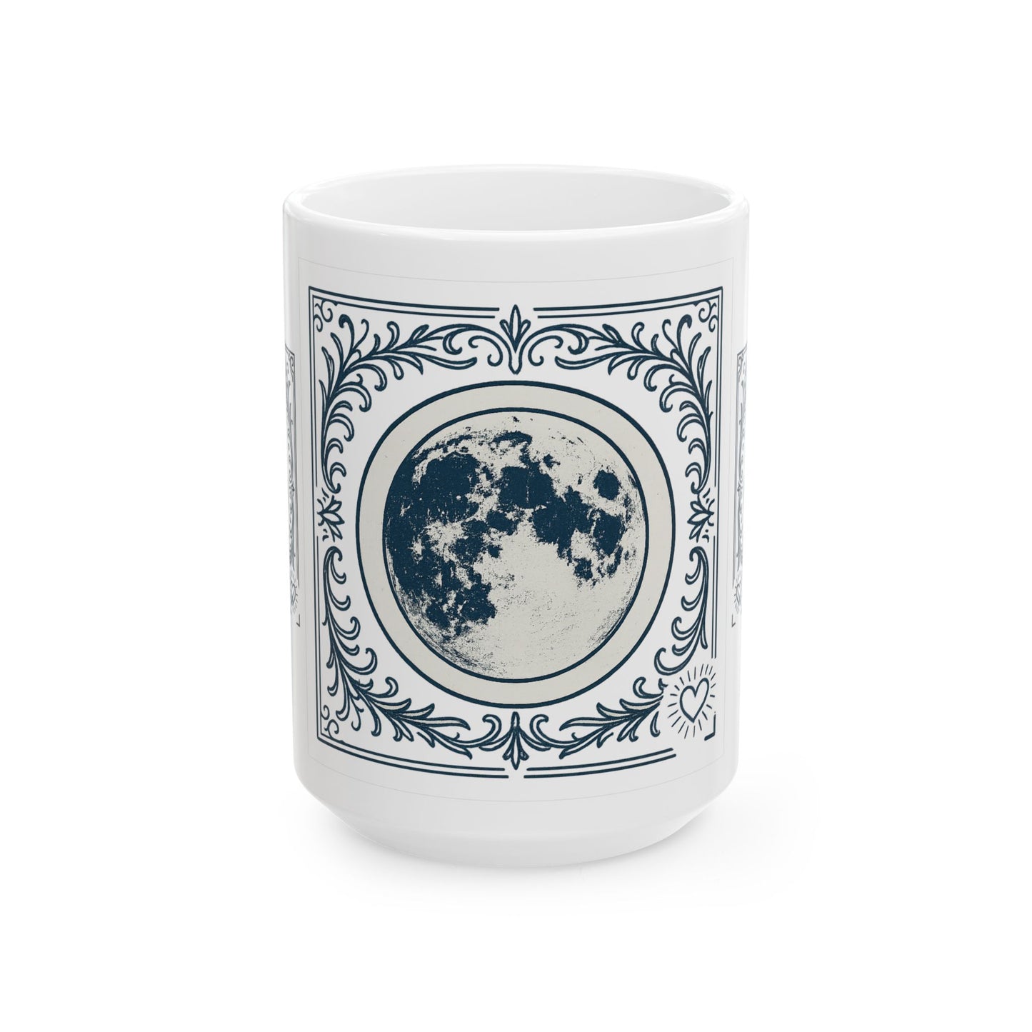 Taza de cerámica blanca con fases lunares — Taza de café artística lunar vintage (325 ml, 440 ml)