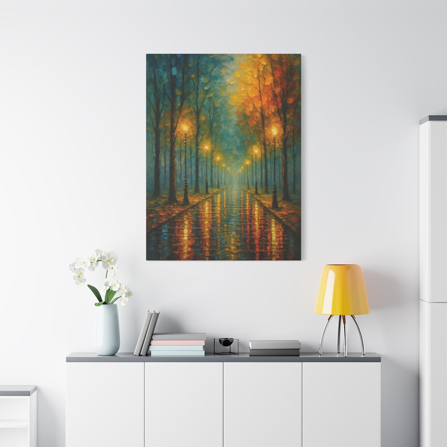 Autumn Street Lanterns Matte Canvas Art — Stretched 1.25"