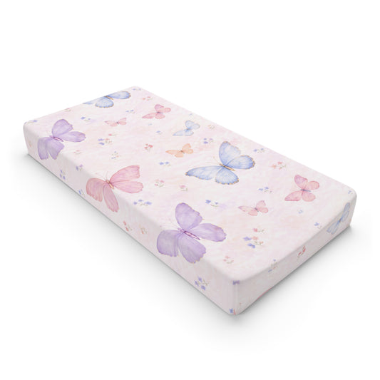 Big Butterfly Baby Changing Pad Cover 2— Pink Floral Nursery Waterproof Fitted Sheet