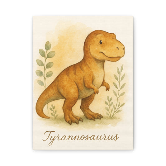 T-Rex Nursery Canvas Print — Cute Brown Dinosaur Wall Art for Kids’ Room