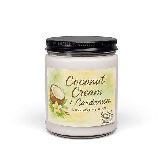 Coconut Cream + Cardamom Soy Candle – Botanical Label, 9oz